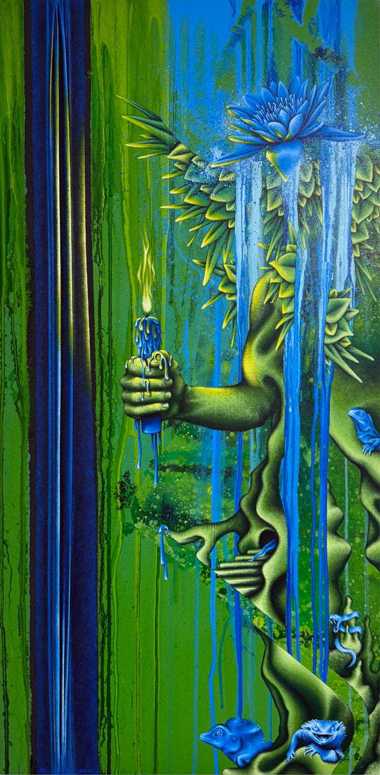 Lotus bleu lézardant à la bougie