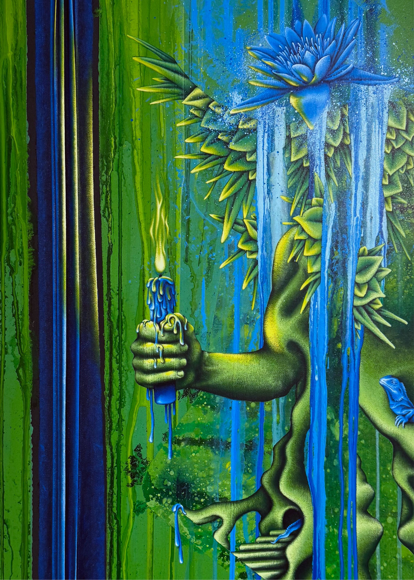 Lotus bleu lézardant à la bougie